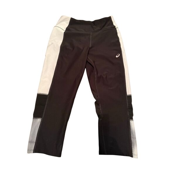 ASICS women’s capri pants w/pockets size medium black/white - Picture 1 of 7